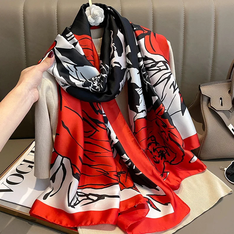 2023 180*90cm fashion Women Silk Winter Scarf Luxury Design Print Lady Beach Shawl Scarves Fashion Smooth Foulard Female Hijab