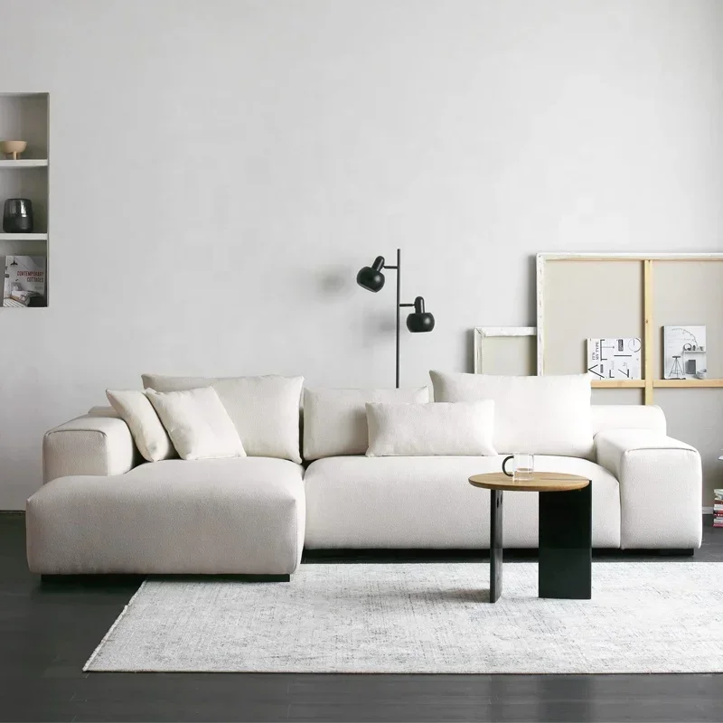 Ecksofa mit umkehrbarer Chaiselongue, mit Stoff gepolsterte Boucle-Sofagarnituren in L-Form