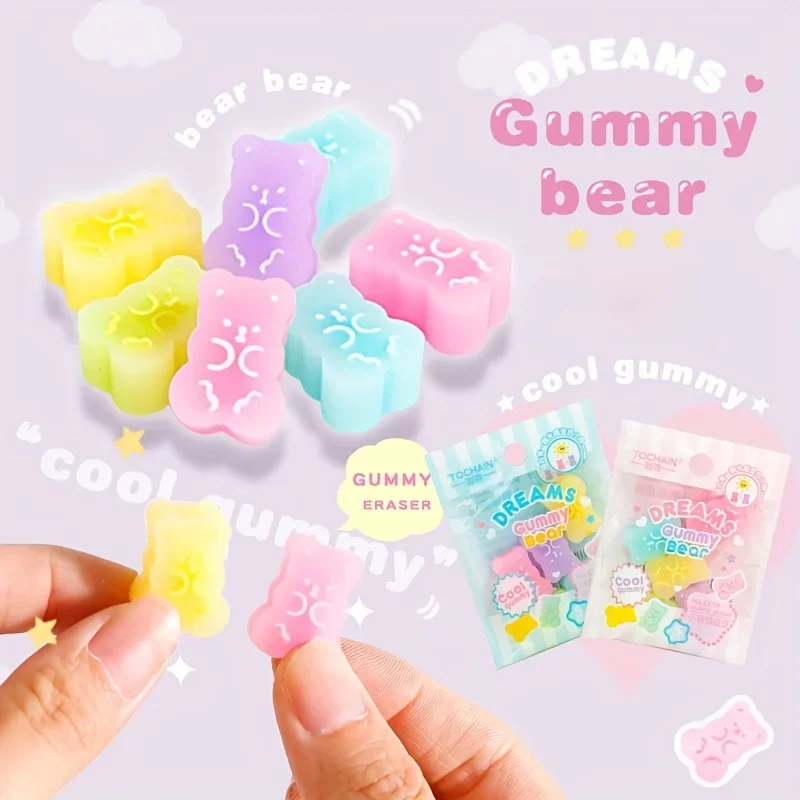 MOHAMM 1pack Random Creative Cartoon Eraser Student Holiday Prize Gift Cute Bear Wipe Clean Eraser Translucent