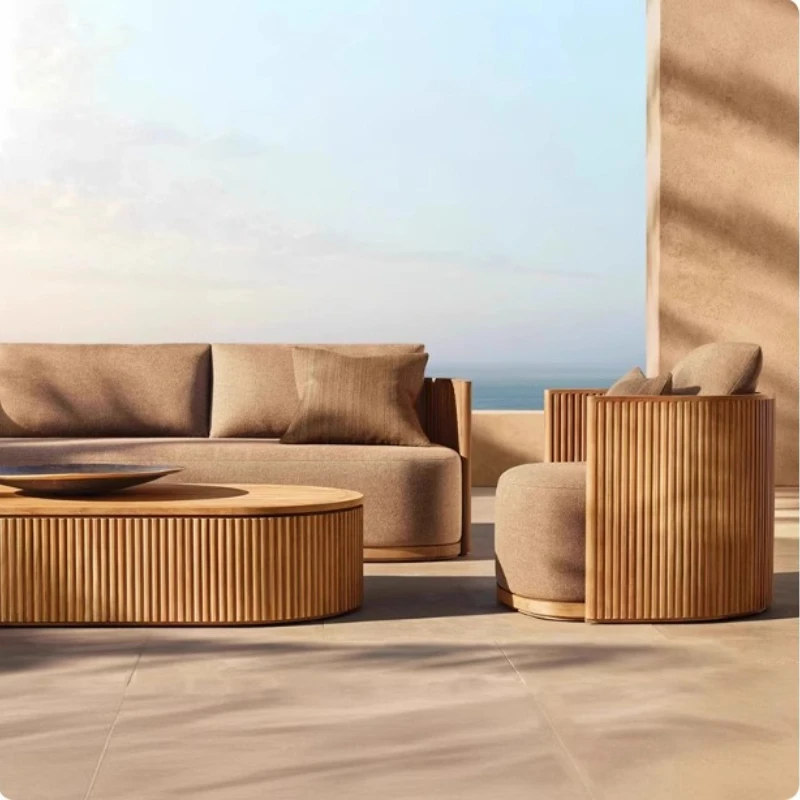 Outdoor teak sofa combination open-air balcony designer villa deck chair courtyard garden outdoor preservative wood furniture