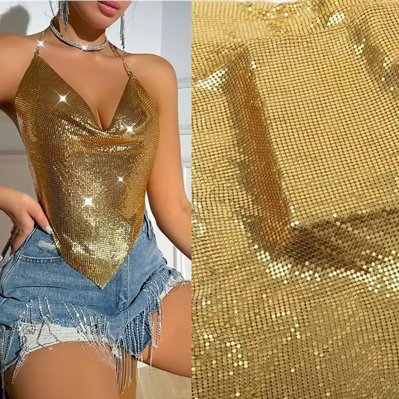 

Золотая блестящая сетка с пайетками - Премиальная алюминиевая ткань для платьев для конкурсов красоты, сценических костюмов, сексуальной праздничной одежды