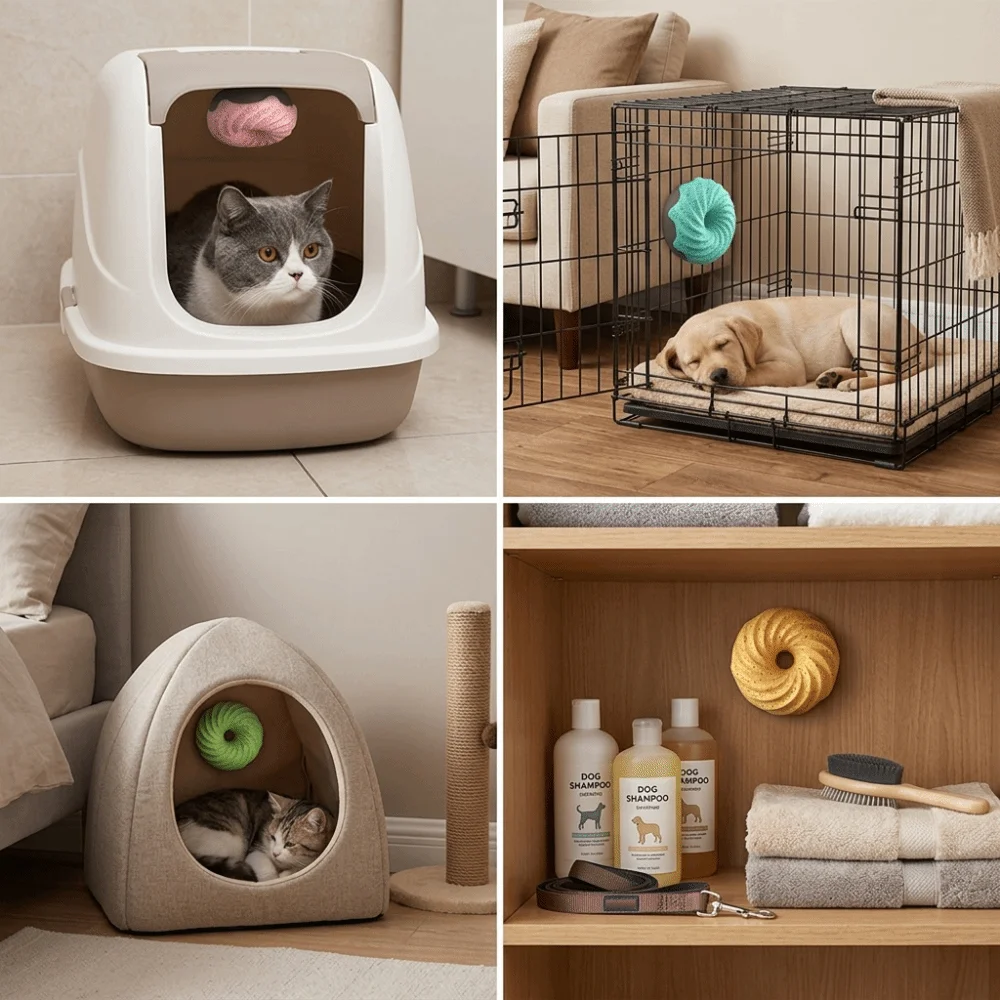 4pcs Donut Shaped Pet Deodorizer Light Fragrance Mini Portable Litter Box Odor Remover Long Lasting Non Irritating