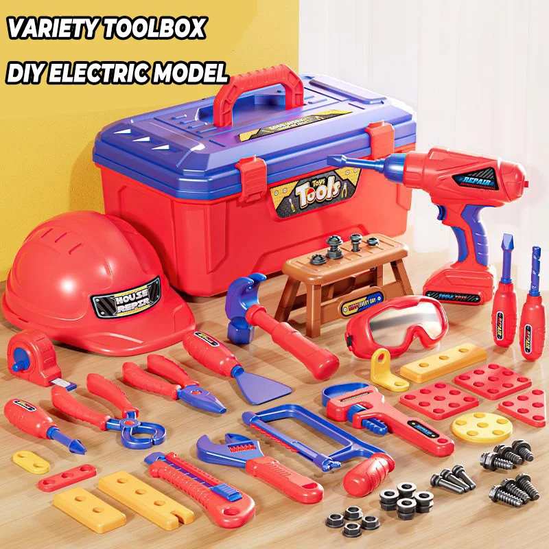 الأطفال محاكاة الأدوات مجموعات اللعب الحفر الكهربائية مفك أدوات خدمة إصلاح التظاهر اللعب لعبة الهندسة للبنين هدية #2