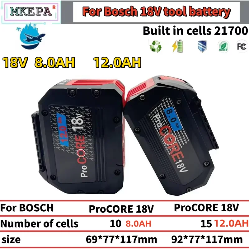 18V 21700  Rechargeable Battery 18V 8.0AH/12.0AH High-Power Suitable for Bosch Tools BAT609 BAT618 GBA18V 21700