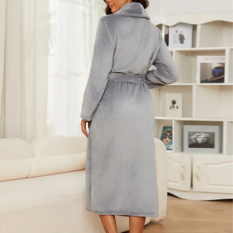 Plus-Size Fall/Winter Warm Flannel Couple's Robes, American-Style Loungewear, Fleece-Lined, Thickened Winter Robes and Pajamas