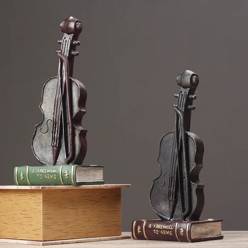 Creative Vintage Resin Violin Model Figurine Soft Decor for Window Display Photo Prop Club Bar Home Ornament