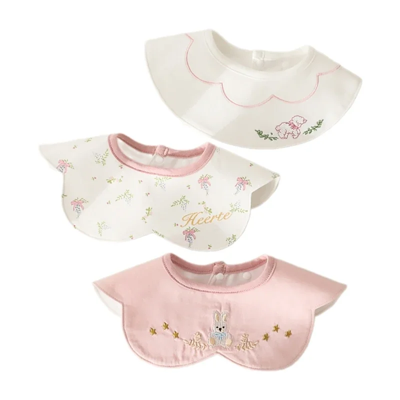 3pcs Baby Drool Bib Cartoon Embroidery Waterproof Bib Newborn Drool Bib Children's Bib Eating Bag