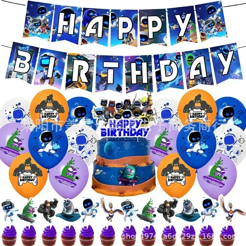 Astros tema cumpleaños Bots fiesta DIY decoración juego desechable vajilla botella de agua etiqueta mantel