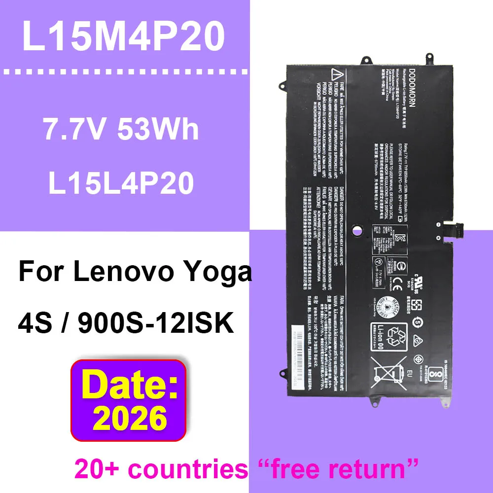 L15M4P20 Battery For Lenovo Yoga 4S 900S-12ISK 80ML Series Rechargeable Laptop Batteries L15L4P20 7.7V 53Wh With Tracking Number