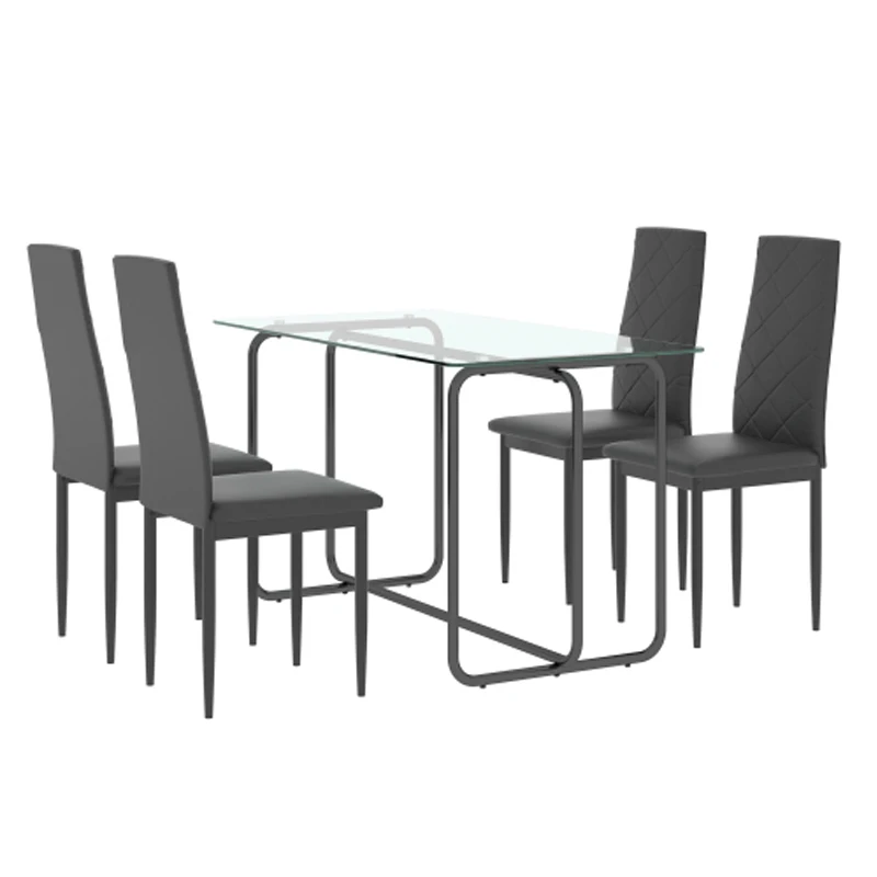 Mesa de comedor rectangular de 1 pieza con estructura de metal negro, mesa de comedor de vidrio templado para cocina (transparente + negro)