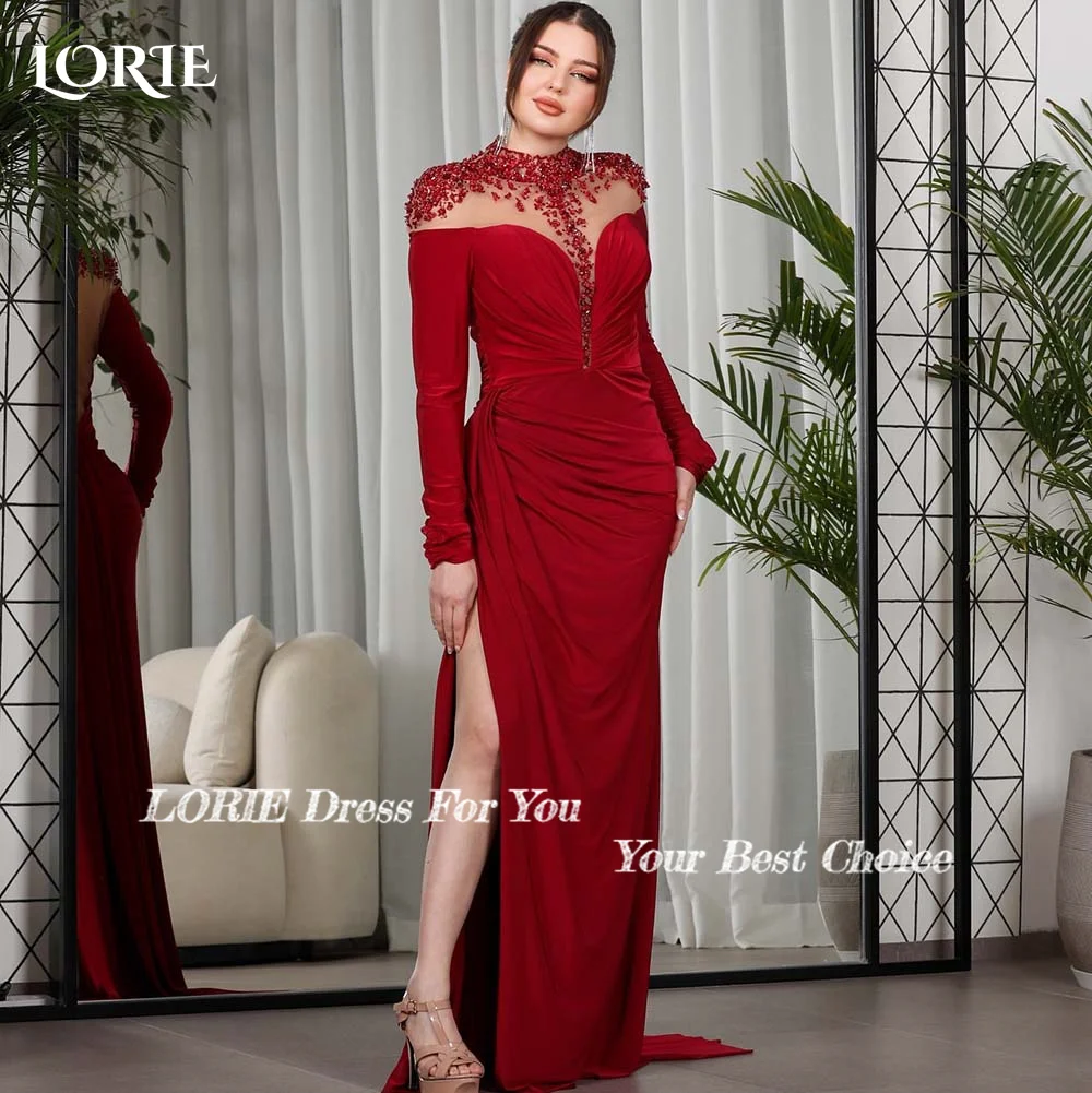 LORIE Mermaid Evening Dresses Corset Split Prom Dress High Collar Long Sleeve Ruched Clebrity Party Gown Club Gown Customized