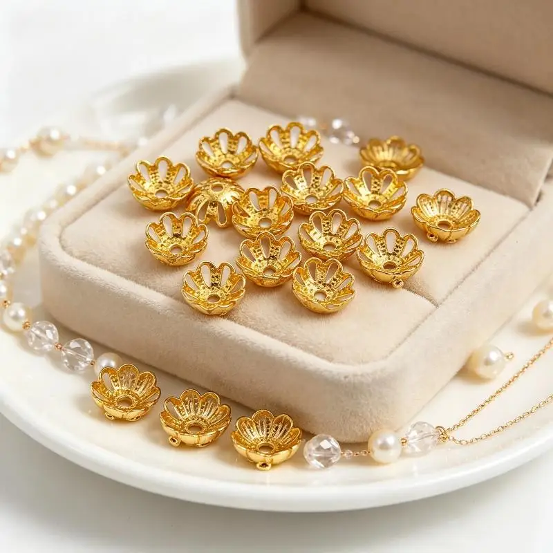 Goldene Metall-Perlenkappen, 50 Stück, winzige Abstandshalter-Perlenabdeckungen für Halsketten, Armbänder, DIY-Bastelarbeiten und Schmuckherstellung – Detail 3