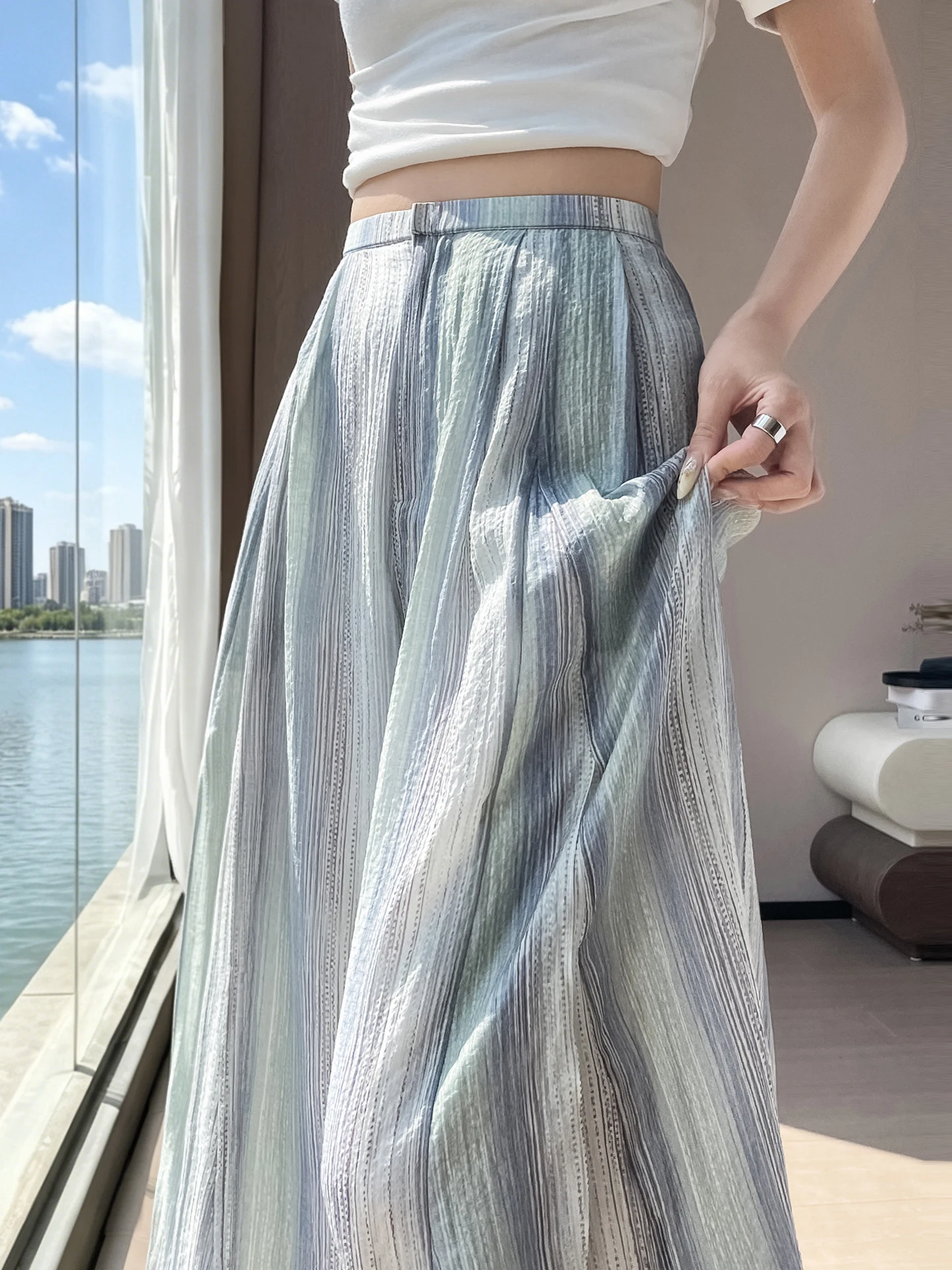 

Ice Silk Gradient Wide Leg Pants Women Summer Thin High Waist Loose Slimming Casual Pants Versatile Drapey Floor-Length Pants...