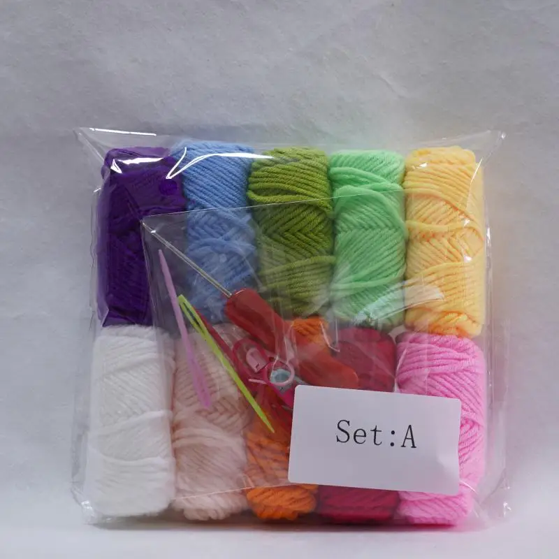 10 Colors 4Ply Milk Cotton Yarn Set with Crochet Hook Markers Soft Baby Knitting Wool DIY Bag Doll Craft Beginner Crochet Kit 