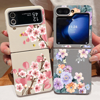 For Samsung Galaxy Z Flip 7 FE 6 5 3 4 Leather Texture Phone Case Floral Flower Soft TPU Folding Cover For Samsung Z Flip5 Flip6