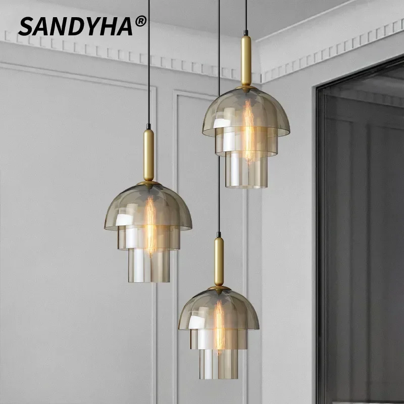 

SANDYHA Minimalist Coffee Shop Chandelier Industrial Style Glass Pendant Light LED Lamp For Home Decor Light Bedroom Study Bar