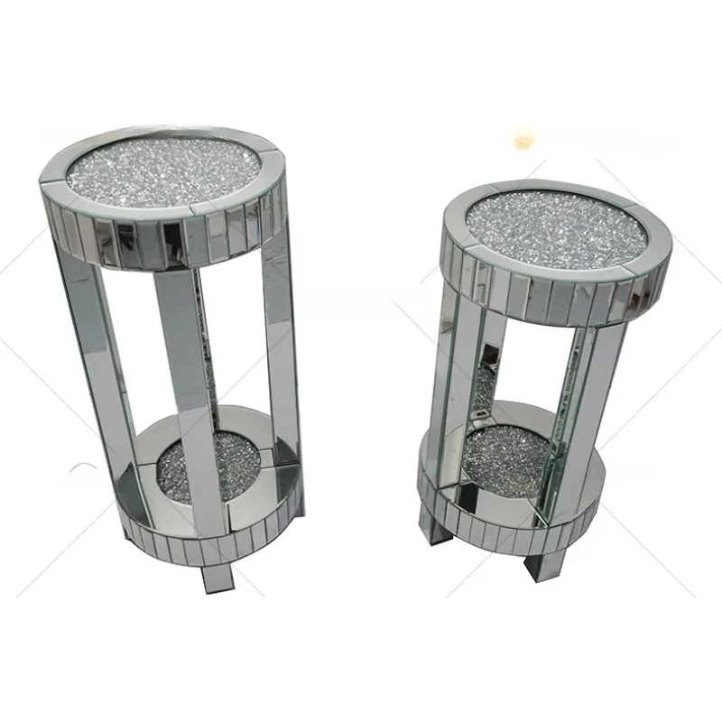 New design modern Round Side Table Living room silver crushed diamond luxury mirror side table