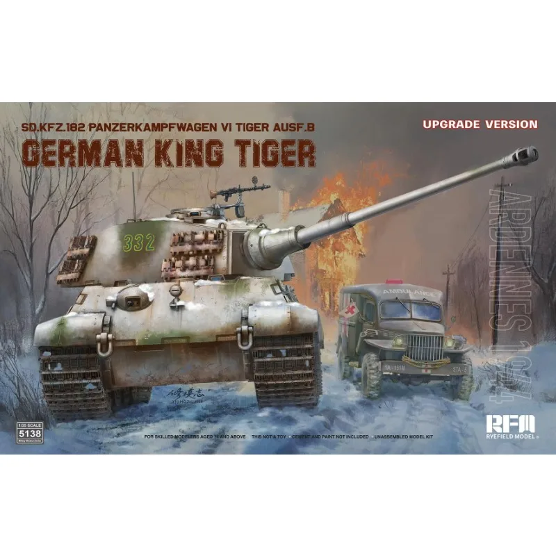 

RYEFIELD RM-5138 1/35 Scale SD.KFZ.182 PANZERKAMPFWAGEN VI TIGER AUSF.B German King Tiger Ardennes1944 Upgrade Version
