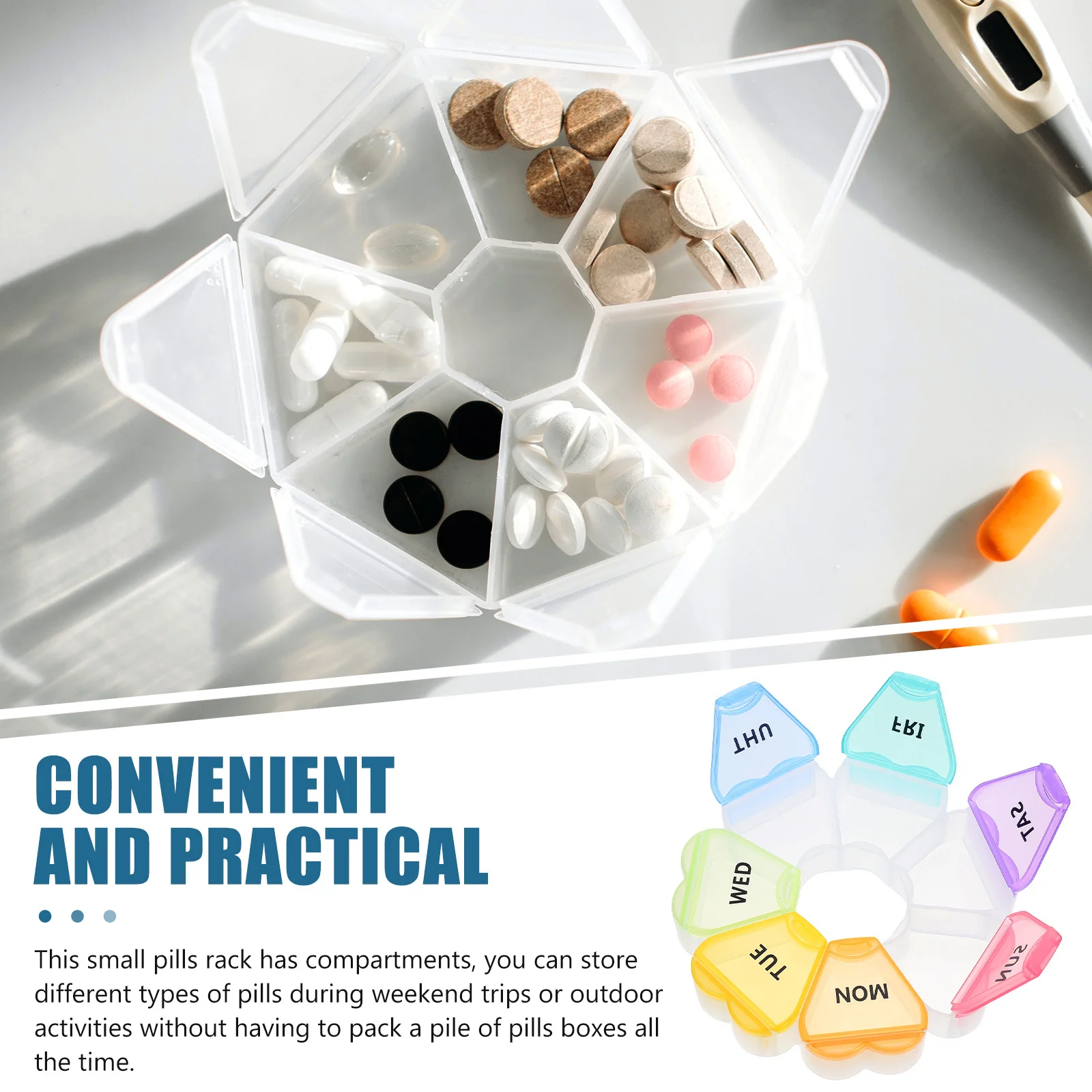 

Weekly Medicine Box Portable Plastic Multi-Compartment Storage Case Travel Pill Organizer Compact Durable Storage for Outdoor