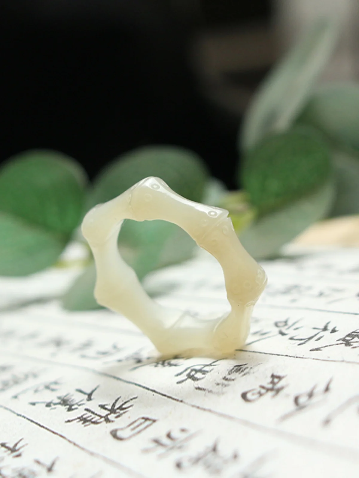 New Hetian jade sugar white jade bamboo ring step by step ring classic original handmade carved index finger ring