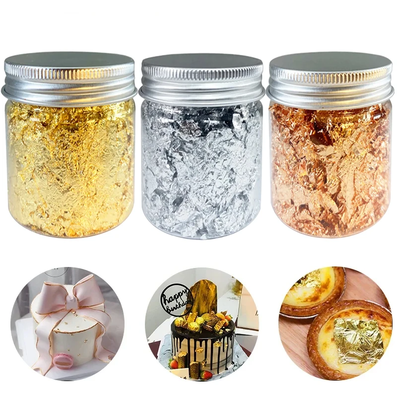 3g Shiny Gold Foil Schabin Flakes 24K Gold Silver Leaf Decorative Kitchen Supplies