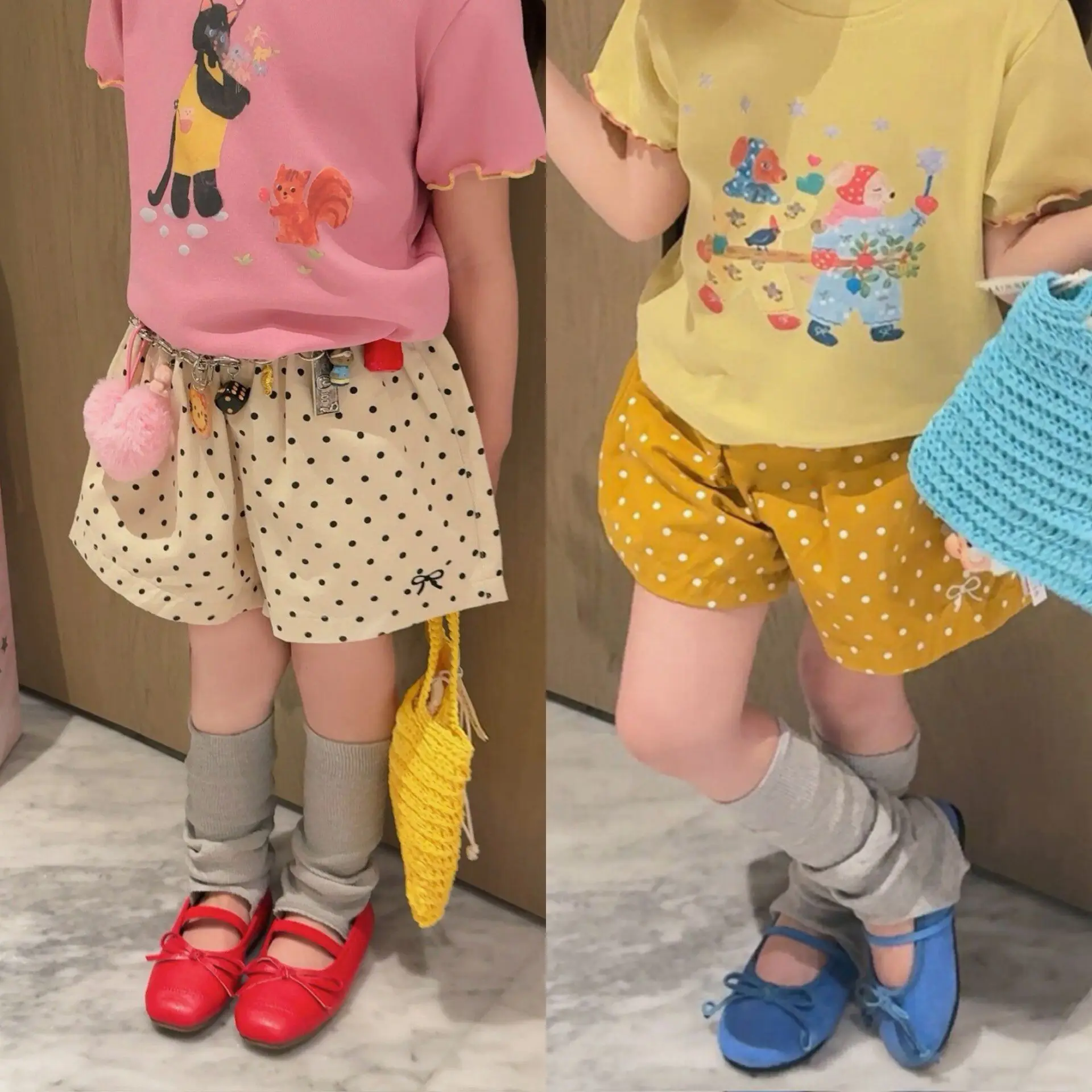Bellbell Summer 2-6Yrs Kids Girls Shorts Thin Bow Dot Printed Infant Babys Girls Shorts Loose Elastic Waist Toddler Girls Shorts