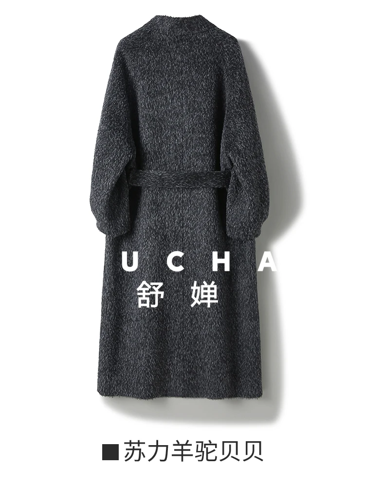 Suli Alpaca Beibei Side Placket Loose Belt Long Coat Autumn and Winter Women's Thickened Reversible Wool Jacket