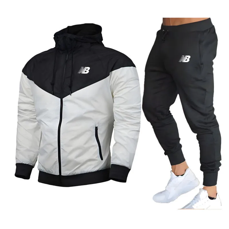 2024 Heren Winter Sport Pak Slim Fit Merk Sportkleding Lange Mouw Hardloopjas, Joggingbroek, Hoge Kwaliteit, 2 Stuks Set