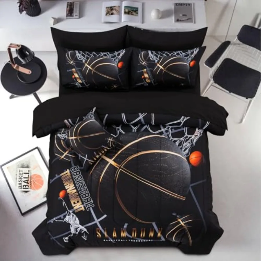 

Comforter Set6 Pcs Bed-in-a-Bag with Comforter and Sheet Sets Basketball Court with Sportsman Slam Dunk Printing for Teen Boys