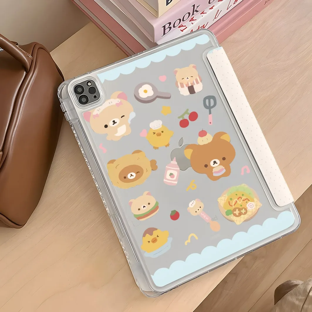FriedEgg Bear Pen Slot Tablet Case For Mini7 6 iPad Pro2024 2022 2021 2020 2019 2018 2017 11 10 9 8 7 6 5 Air7 6 5 4 3 2 1 Cover