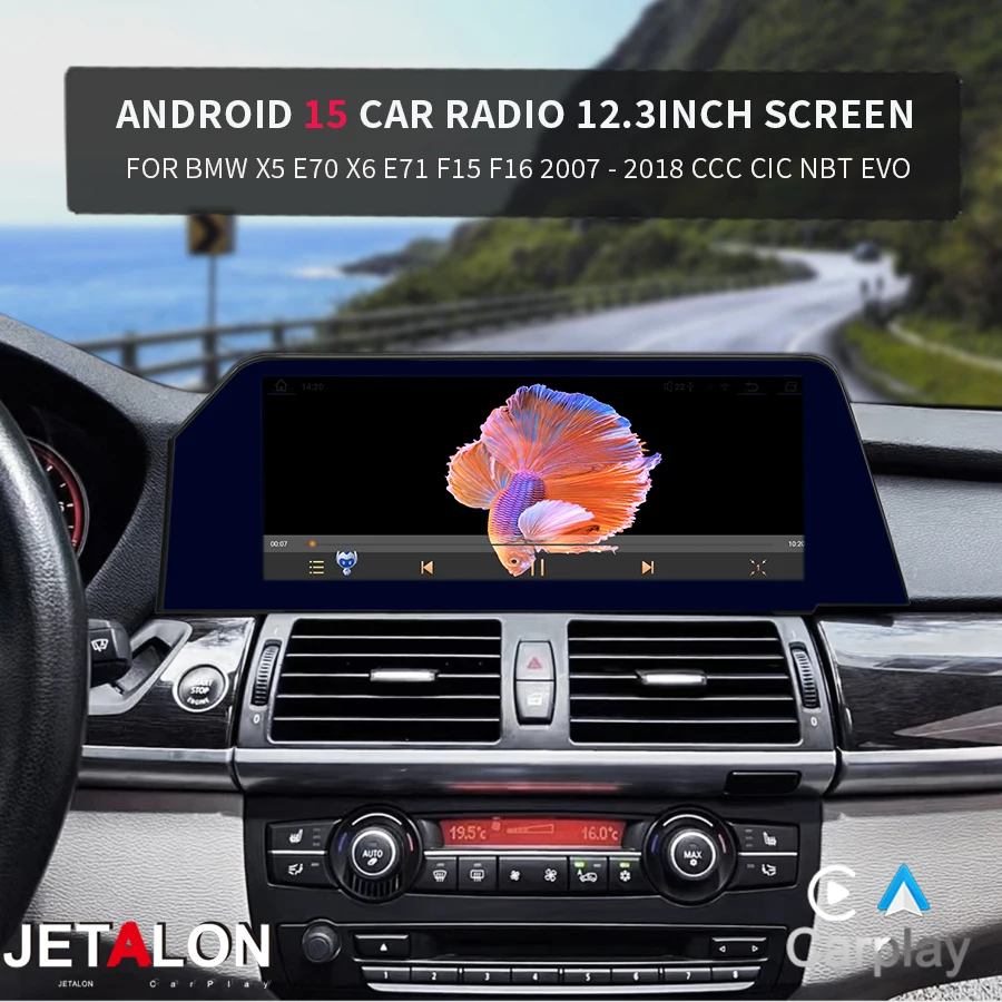 

12,3-дюймовый экран Qualcomm 256G Blade Android 15 CarPlay для BMW X5 F15 X6 F16 2013-2018 Автомобильный радиоприемник Мультимедийный плеер GPS Головное устройство