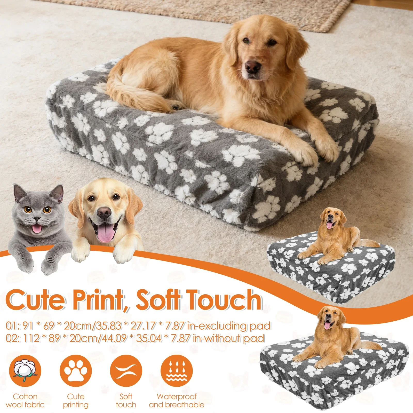 Dog Bed Cover Cotton Velvet Replacement Pet Bed Cover with Elastic Band Design Universal Waterproof Dog Bed Replacement Cover