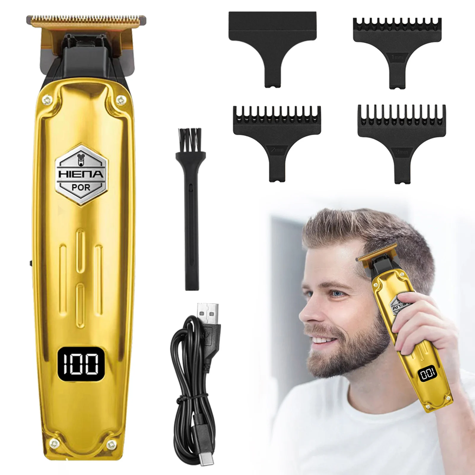 Zestaw maszynka do włosów dla mężczyzn z wyświetlaczem LED zestaw golarka do brody profesjonalny Salon fryzjerski trymer fryzjerski z 4 limitowanymi grzebieniami
