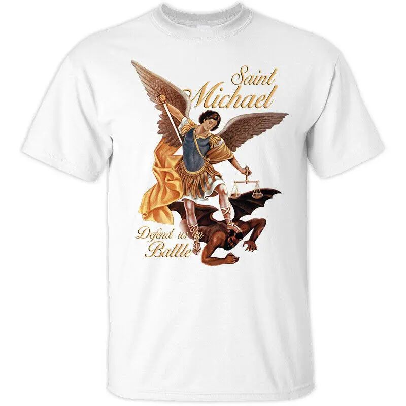 Saint Michael Defend Us In Battle Catholic Christian Men\'s T-Shirt. Summer Cotton Short Sleeve O-Neck Unisex T Shirt New S-3XL