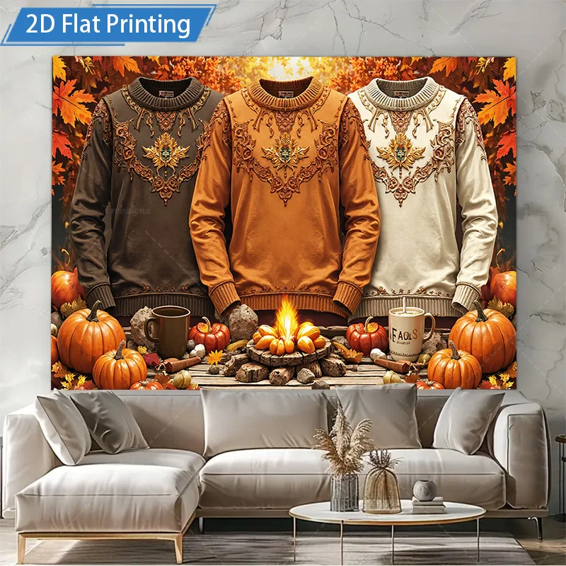 [2D شقة] 1 قطعة 4x16 بوصة علامة معدنية الخريف الحصاد البلوزات 2D طباعة مسطحة جدار الفن موسم الخريف ديكور اليقطين المعسكر المشهد
