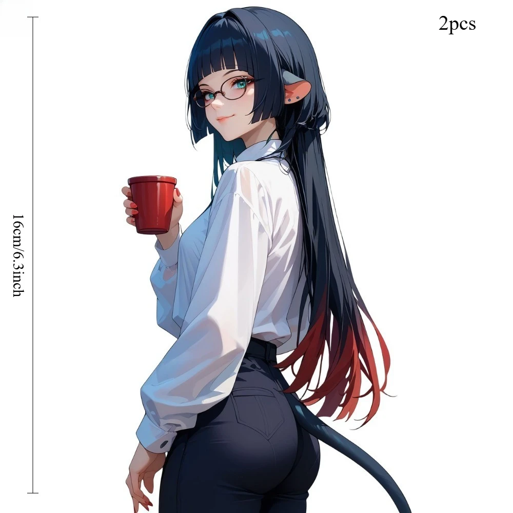 2Pcs Jane Doe Zenless Zone Anime Cat Tail Glasses Girl Vinyl Sticker Set,16cm Weatherproof Decal for Car Window,Bumper,Trunk