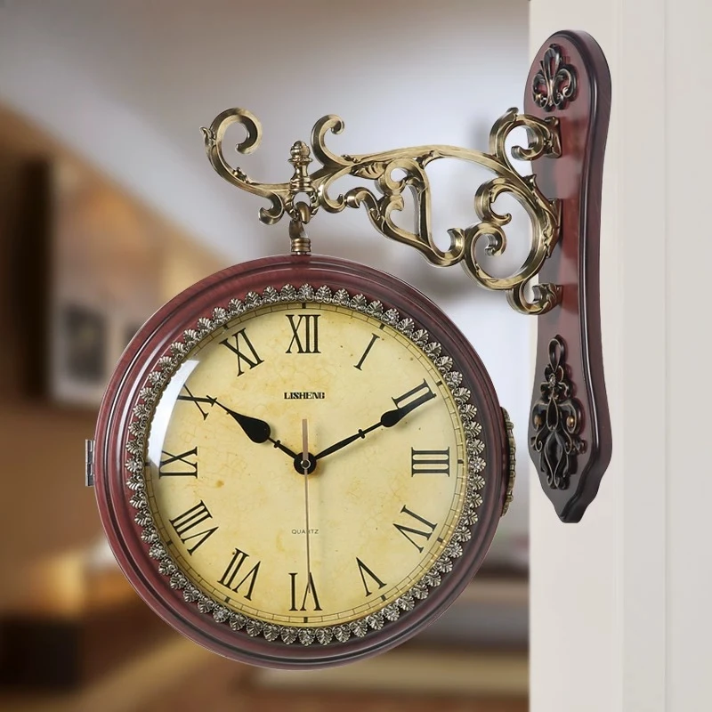 Silent Double-Sided Hanging Clock, Two-Face Wall Clock for Living Room, Creative Farmhouse Modern Decor