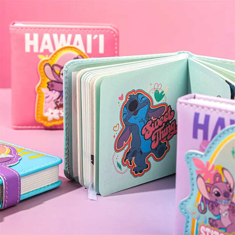 Disney 4pcs anime Lilo and Stitch mini square magnetic buckle book high-value cartoon cute student note stationery notebook gift