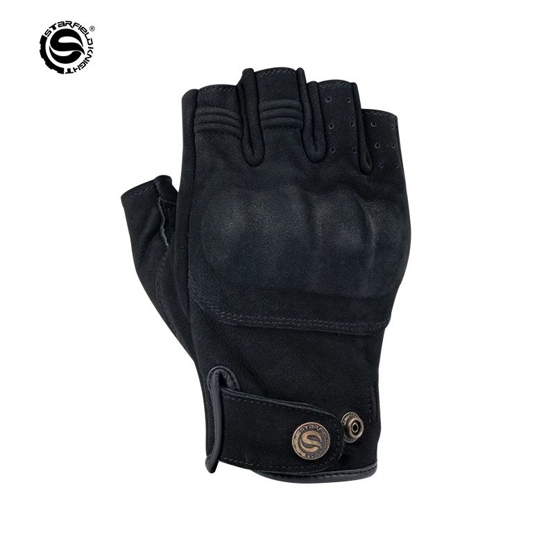 

Star Field Knight Half Finger Black Motorcycle Riding Gloves Men Women Summer Breathable Goat Leather Non-slip Wear-resistant