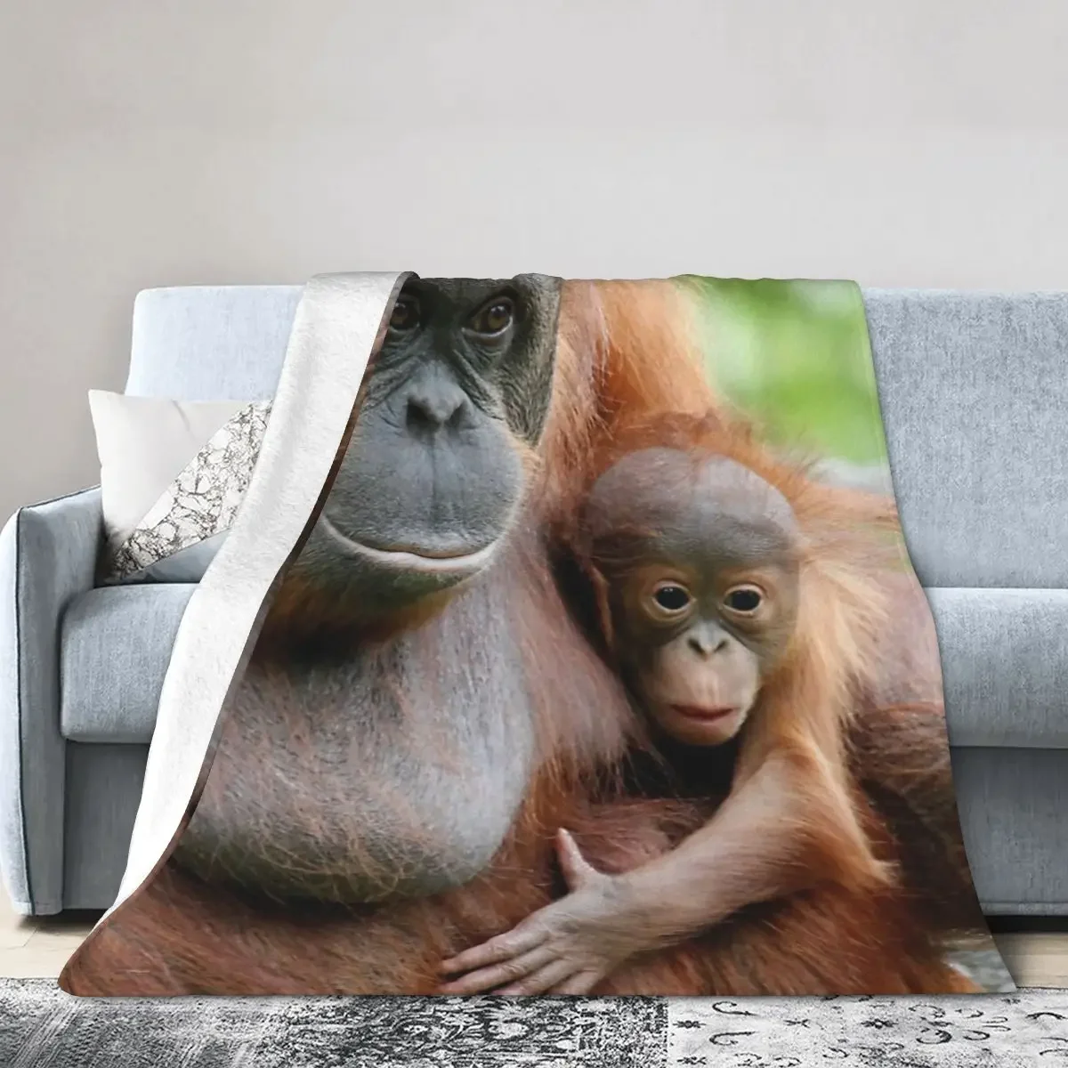 

Flannel Throw Blanket OrangUtan 003 Blankets Soft Bedding Warm Plush Blanket for Bed Living room Picnic Travel Home Couch