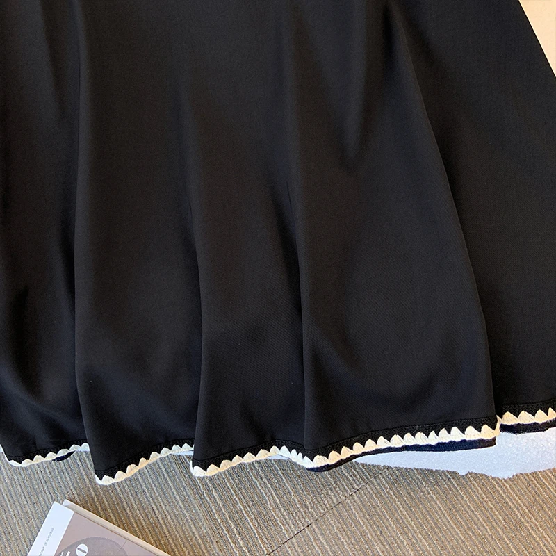 Plus-size women\'s Spring Casual Skirt Black Polyester commuter skirt Loose comfortable elegant party dress Lace skirt thick