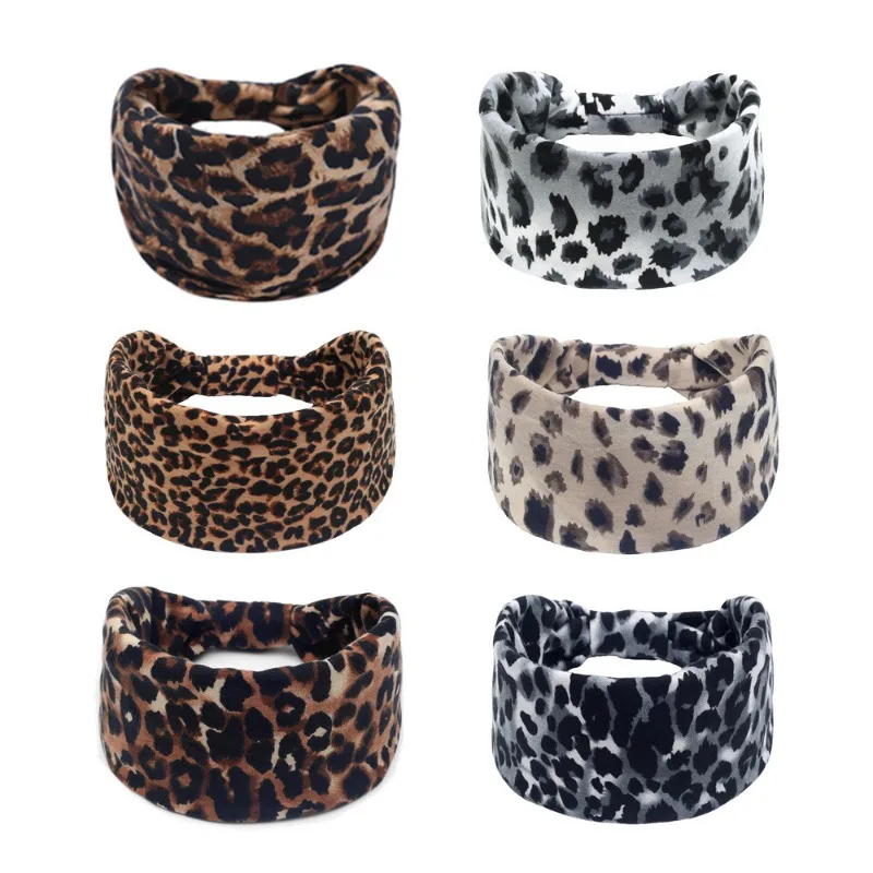 Tête large européenne et américaine antidérapante mode nouage exercice yoga imprimé léopard bandeau bohème accessoires de cheveux pour femmes