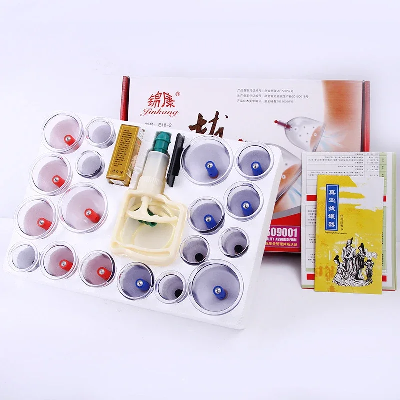 18 Pieces Vacuum Cupping Body Massager Ventosa Suction Cups Tank Set Plastic Vacuum Pump Therapy Magnet Cupping Cans for Massage