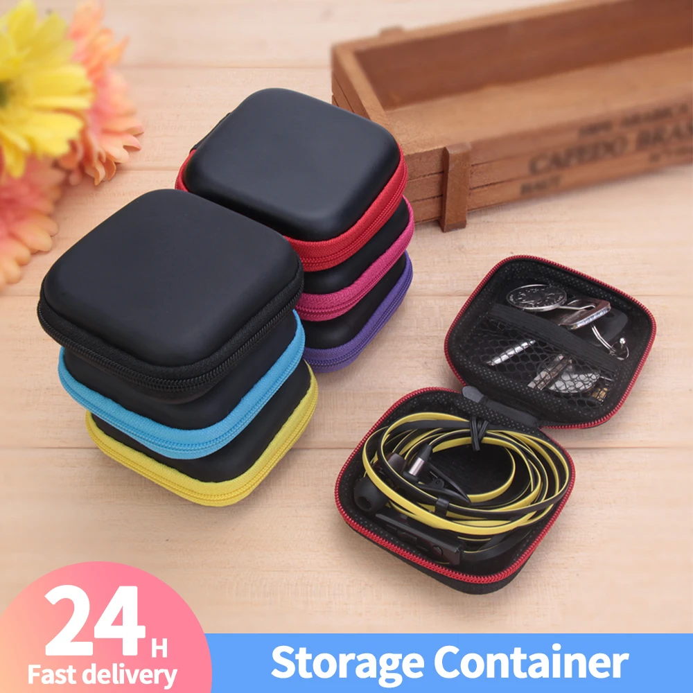 Storage Container New Mini Square EVA Case Headset Bluetooth-compatible Earphone Cable Storage Box 75 X 75 X 30 mm Black