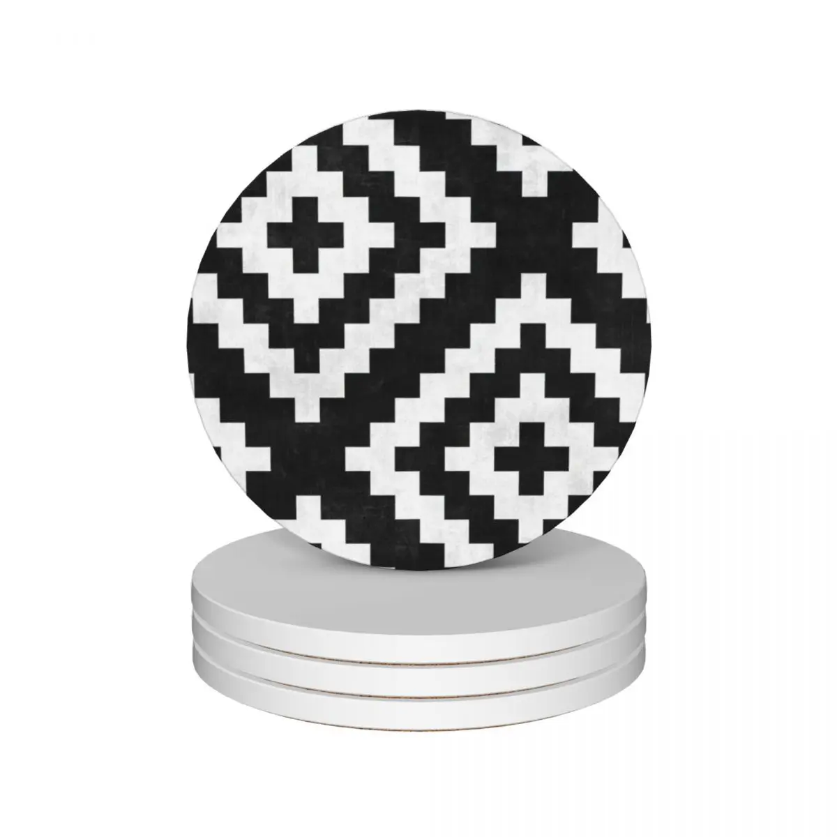 

Urban Tribal Pattern No.17 - Aztec - Black and White Concrete Ceramic Coasters (Set of 4) white cup set Coasters