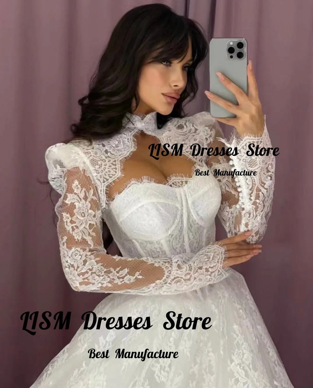 Lism Customized Charming Ivory Lace Wedding Dress Sweetheart Remove Jacket Full Sleeves A-Line Bridal Gown Vestido De Novia 2026