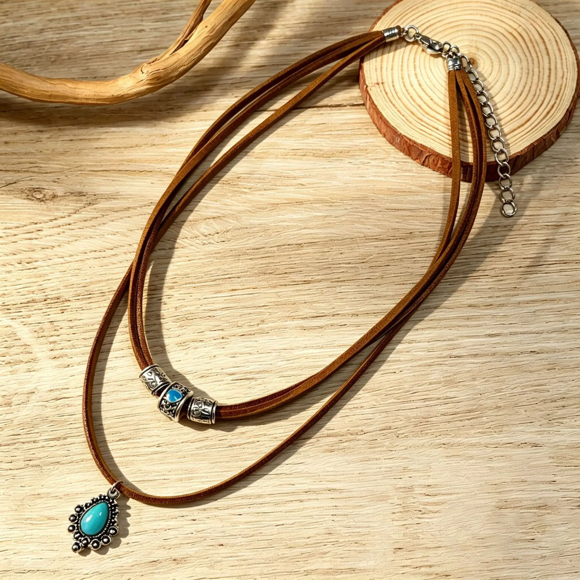 Necklace Turquoise Bohemian Vintage Ethnic Pendant Layered Choker Women Green Blue Alloy Stone Lightweight Daily Party Gift