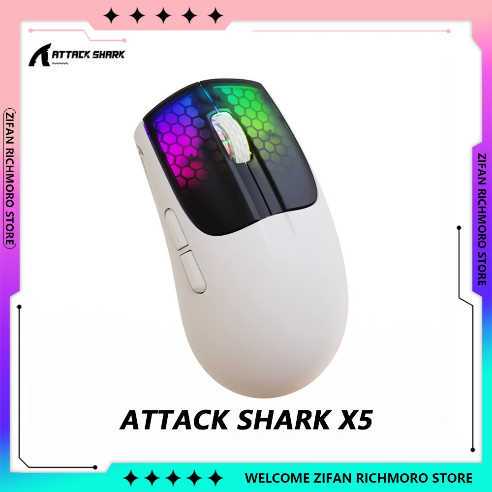 ATTACK SHARK X5   with 3 Mode Rechargeable PAW3212 Optical Sensor Wireless RGB Mice Gaming Mouse Battery E-sports Ergonomics