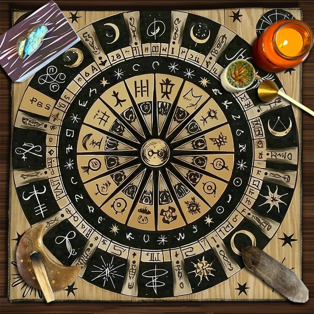 Wood Grain Pattern Tarot Cards Tablecloth For Spread Tarot Reading Cloth 12 Constellations Altar Cloth For Divination Card Pad