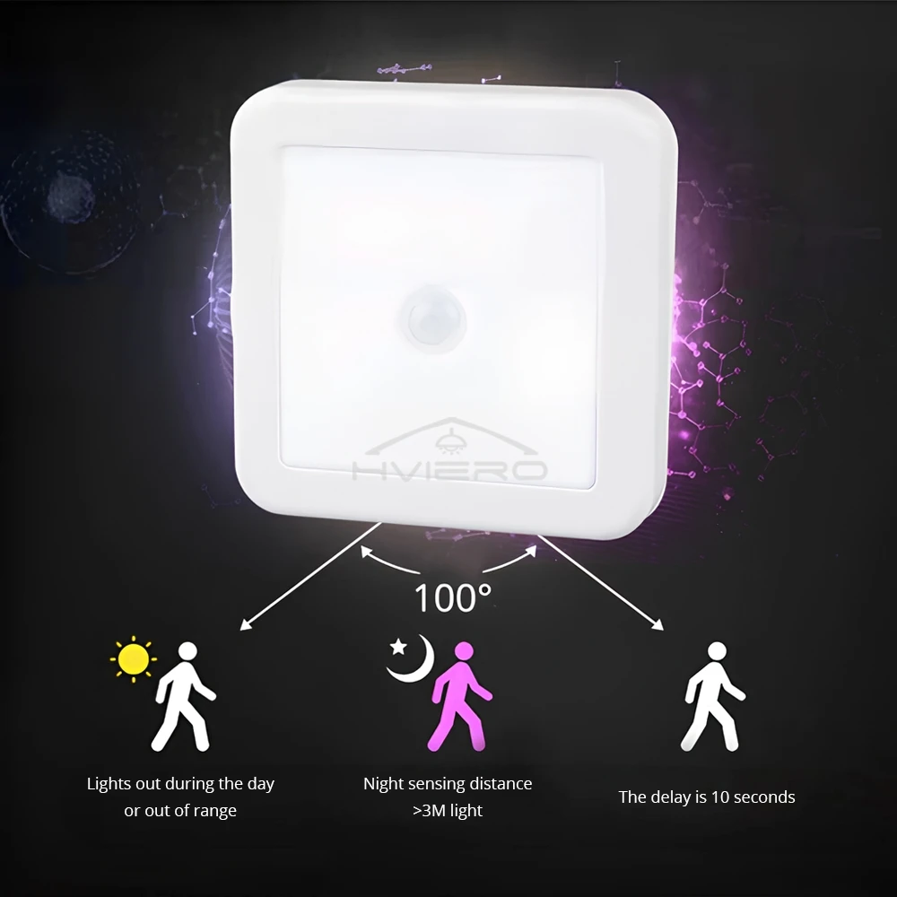 Motion Controlled Human Body Sensor LED Night Light Smart Battery Operated WC Bedside Lamp For Room Hallway Pathway Home Light